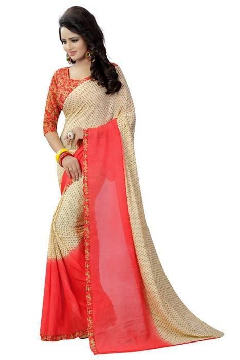 Vamika Red Georgette Printed Contemporary Saree (PADING RED) | Grocsy