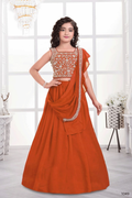 Designer Traditional Orange Multi Color Embroidery With Beads Work Visitra Silk Lehenga Choli - Anbazaar | Grocsy