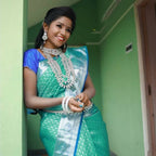 DEIANA'S Beautiful Designer Golden zari Soft Lichi Silk Saree - Sky | Grocsy