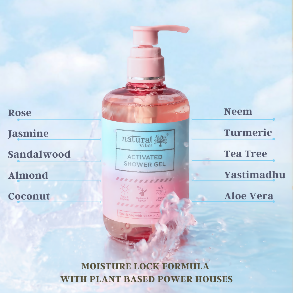 Natural Vibes Activated Shower Gel Body Wash - Glow, Hydrate, Deep Cleanse & Soften | Grocsy