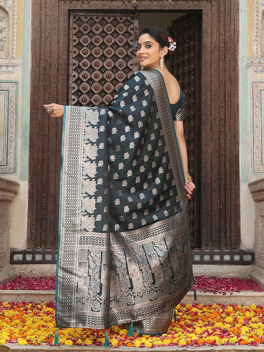 Shree Shyam Fashion Teal Silk Saree | Grocsy