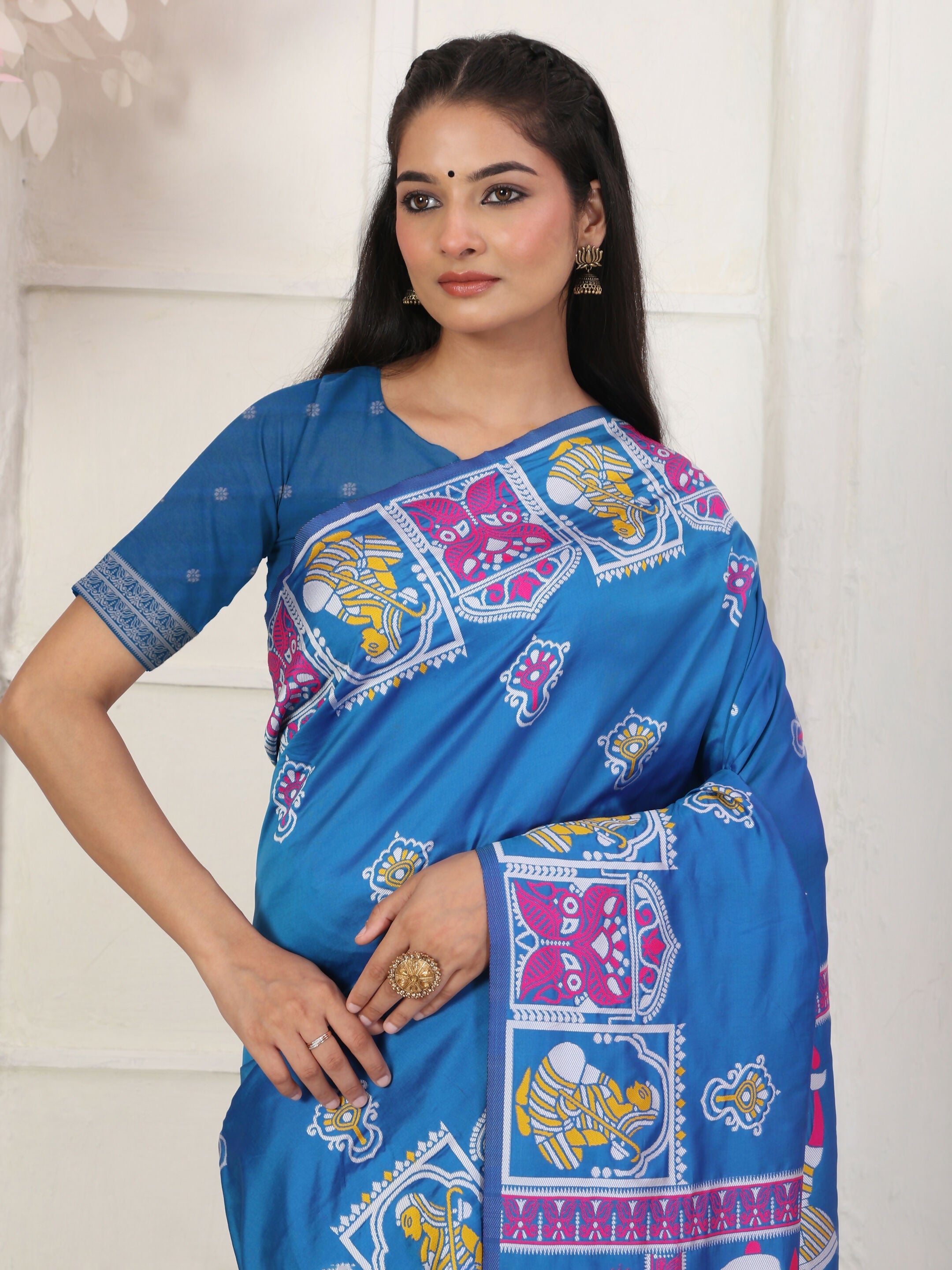 Shree Shyam Fashion Silk Blend Blue Saree | Grocsy