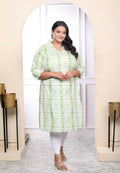 Miravan Women's Plus Size White And Green Tie Dye Cotton Kurti | Grocsy