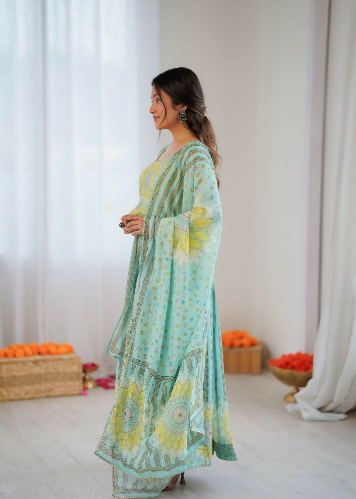 Teeya Creation Sky Soft Organza Digital Printed Party Wear Long Gown | Grocsy