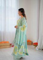 Teeya Creation Sky Soft Organza Digital Printed Party Wear Long Gown | Grocsy