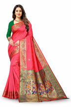 Vedant Vastram Soft Litchi Silk Paithani Silk Saree - Peach | Grocsy