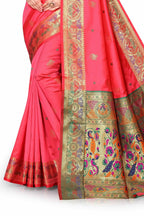 Vedant Vastram Soft Litchi Silk Paithani Silk Saree - Peach | Grocsy