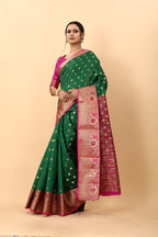 Vedant Vastram Soft Litchi Silk Kanjeevaram Saree - Green | Grocsy