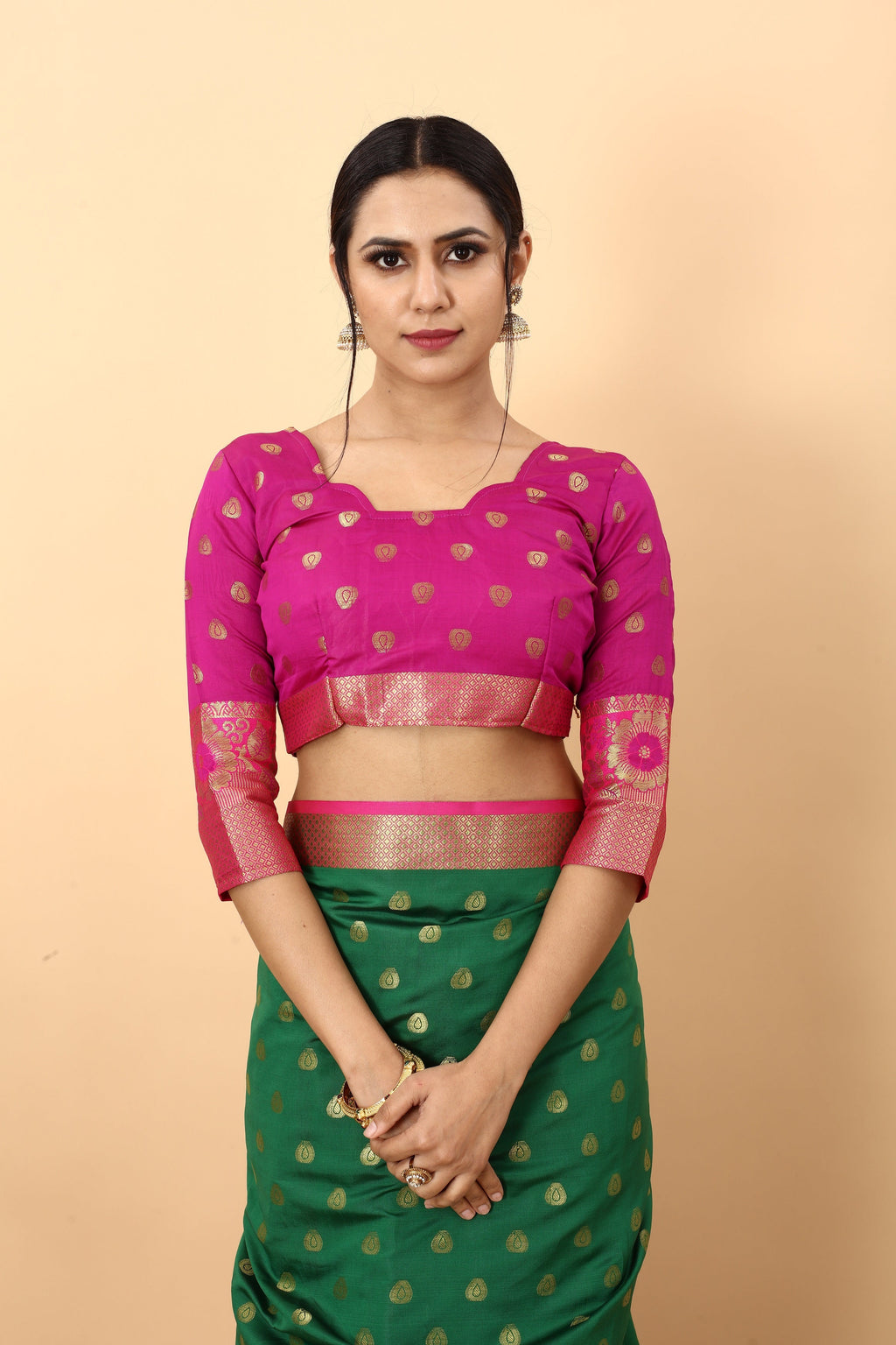 Vedant Vastram Soft Litchi Silk Kanjeevaram Saree - Green | Grocsy