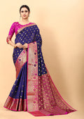 Vedant Vastram Soft Litchi Silk Kanjeevaram Saree - Navy | Grocsy