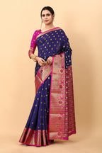 Vedant Vastram Soft Litchi Silk Kanjeevaram Saree - Navy | Grocsy