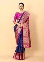 Vedant Vastram Soft Litchi Silk Kanjeevaram Saree - Navy | Grocsy
