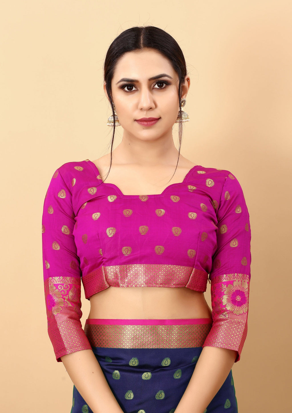 Vedant Vastram Soft Litchi Silk Kanjeevaram Saree - Navy | Grocsy
