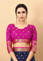 Vedant Vastram Soft Litchi Silk Kanjeevaram Saree - Navy | Grocsy