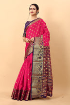 Vedant Vastram Soft Litchi Silk Kanjeevaram Saree - Pink | Grocsy