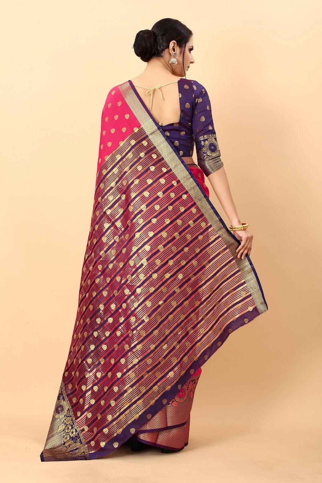 Vedant Vastram Soft Litchi Silk Kanjeevaram Saree - Pink | Grocsy