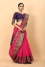 Vedant Vastram Soft Litchi Silk Kanjeevaram Saree - Pink | Grocsy
