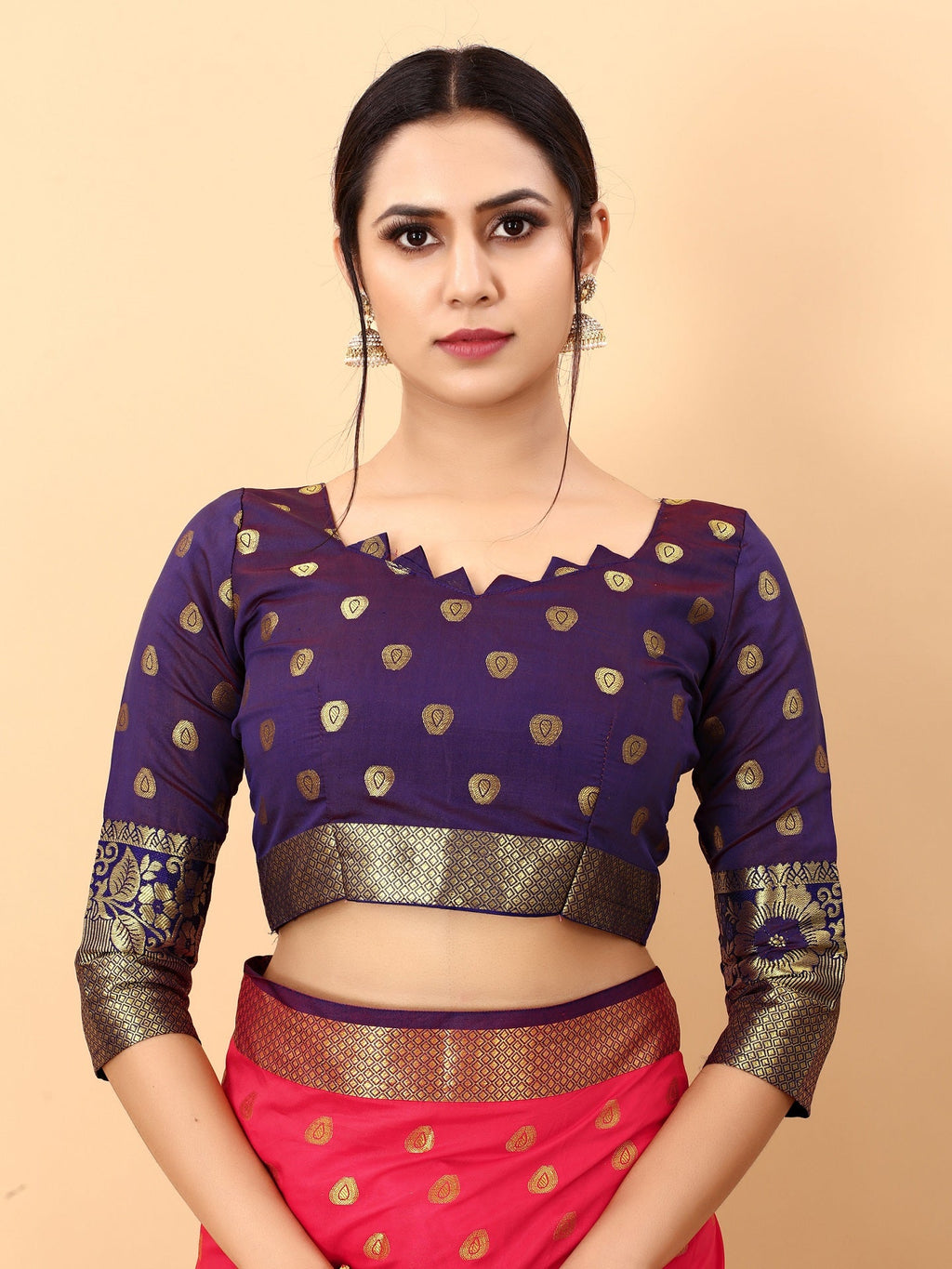Vedant Vastram Soft Litchi Silk Kanjeevaram Saree - Pink | Grocsy