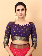 Vedant Vastram Soft Litchi Silk Kanjeevaram Saree - Pink | Grocsy