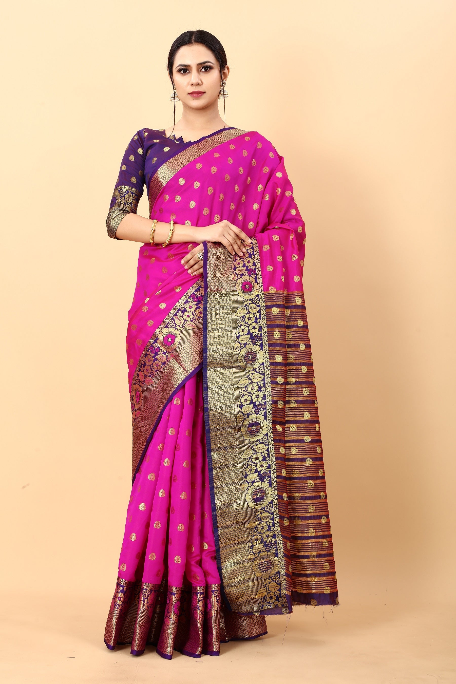 Vedant Vastram Soft Litchi Silk Kanjeevaram Saree - Rani | Grocsy