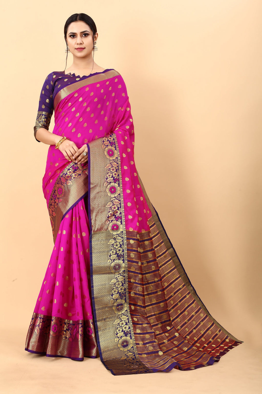 Vedant Vastram Soft Litchi Silk Kanjeevaram Saree - Rani | Grocsy