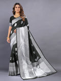 Vedant Vastram Soft Litchi Silk Banarasi Silk Saree - Black | Grocsy