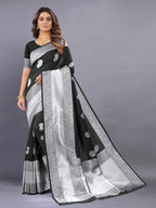 Vedant Vastram Soft Litchi Silk Banarasi Silk Saree - Black | Grocsy