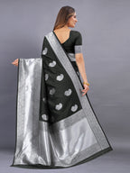Vedant Vastram Soft Litchi Silk Banarasi Silk Saree - Black | Grocsy