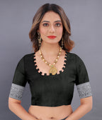 Vedant Vastram Soft Litchi Silk Banarasi Silk Saree - Black | Grocsy