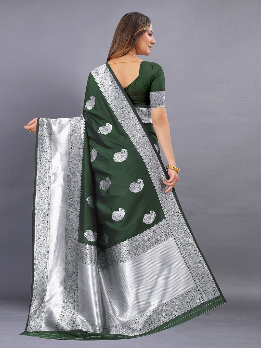 Vedant Vastram Soft Litchi Silk Banarasi Silk Saree - Mehndi | Grocsy