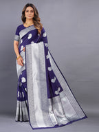 Vedant Vastram Soft Litchi Silk Banarasi Silk Saree - Navy | Grocsy