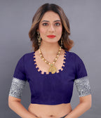 Vedant Vastram Soft Litchi Silk Banarasi Silk Saree - Navy | Grocsy