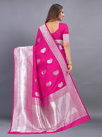 Vedant Vastram Soft Litchi Silk Banarasi Silk Saree - Pink | Grocsy