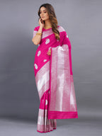 Vedant Vastram Soft Litchi Silk Banarasi Silk Saree - Pink | Grocsy