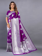 Vedant Vastram Soft Litchi Silk Banarasi Silk Saree - Purple | Grocsy