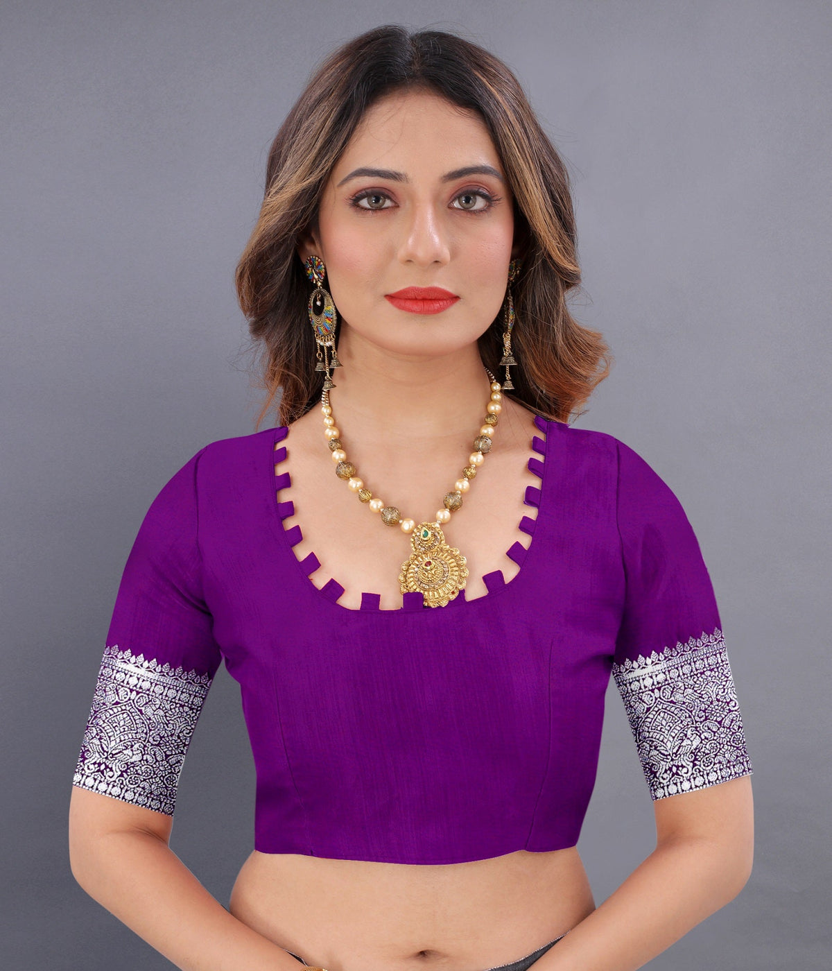 Vedant Vastram Soft Litchi Silk Banarasi Silk Saree - Purple | Grocsy