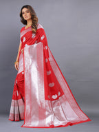 Vedant Vastram Soft Litchi Silk Banarasi Silk Saree - Red | Grocsy