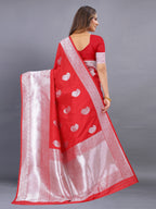 Vedant Vastram Soft Litchi Silk Banarasi Silk Saree - Red | Grocsy