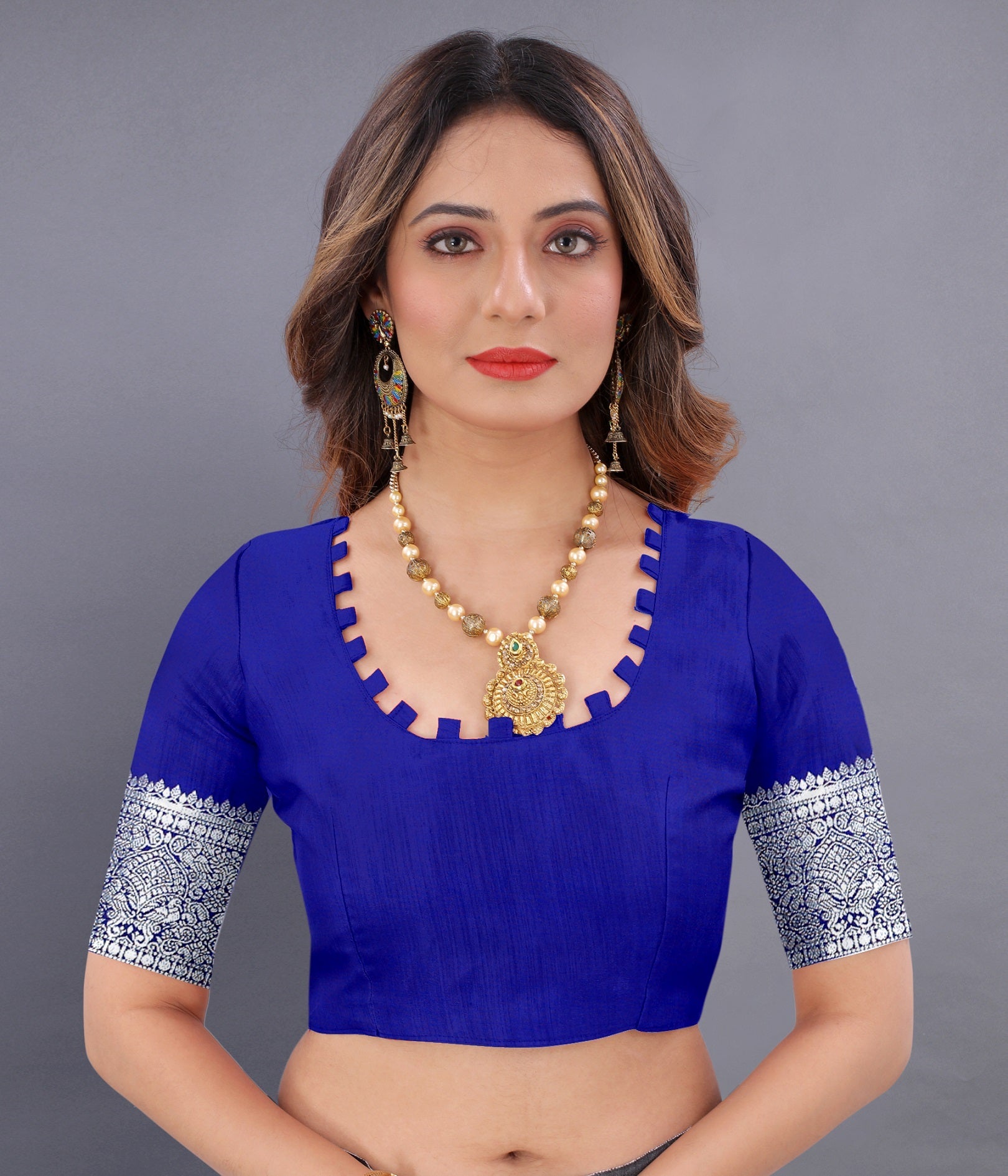 Vedant Vastram Soft Litchi Silk Banarasi Silk Saree - Royal Blue | Grocsy