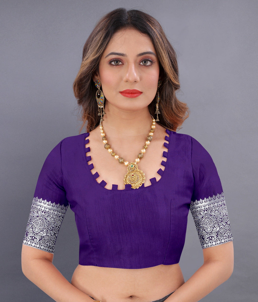 Vedant Vastram Soft Litchi Silk Banarasi Silk Saree - Violet | Grocsy