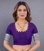 Vedant Vastram Soft Litchi Silk Banarasi Silk Saree - Violet | Grocsy
