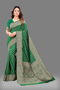Vedant Vastram Soft Litchi Silk Banarasi Silk Saree - Green | Grocsy
