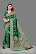 Vedant Vastram Soft Litchi Silk Banarasi Silk Saree - Green | Grocsy