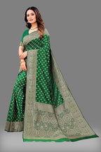 Vedant Vastram Soft Litchi Silk Banarasi Silk Saree - Green | Grocsy