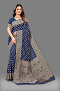 Vedant Vastram Soft Litchi Silk Banarasi Silk Saree - Navy | Grocsy