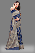 Vedant Vastram Soft Litchi Silk Banarasi Silk Saree - Navy | Grocsy
