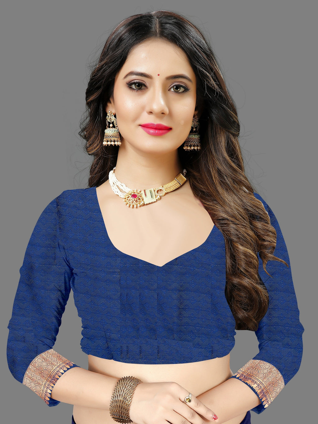 Vedant Vastram Soft Litchi Silk Banarasi Silk Saree - Navy | Grocsy