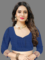Vedant Vastram Soft Litchi Silk Banarasi Silk Saree - Navy | Grocsy