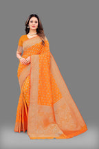 Vedant Vastram Soft Litchi Silk Banarasi Silk Saree - Orange | Grocsy