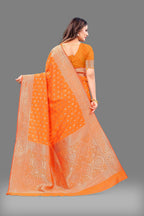 Vedant Vastram Soft Litchi Silk Banarasi Silk Saree - Orange | Grocsy
